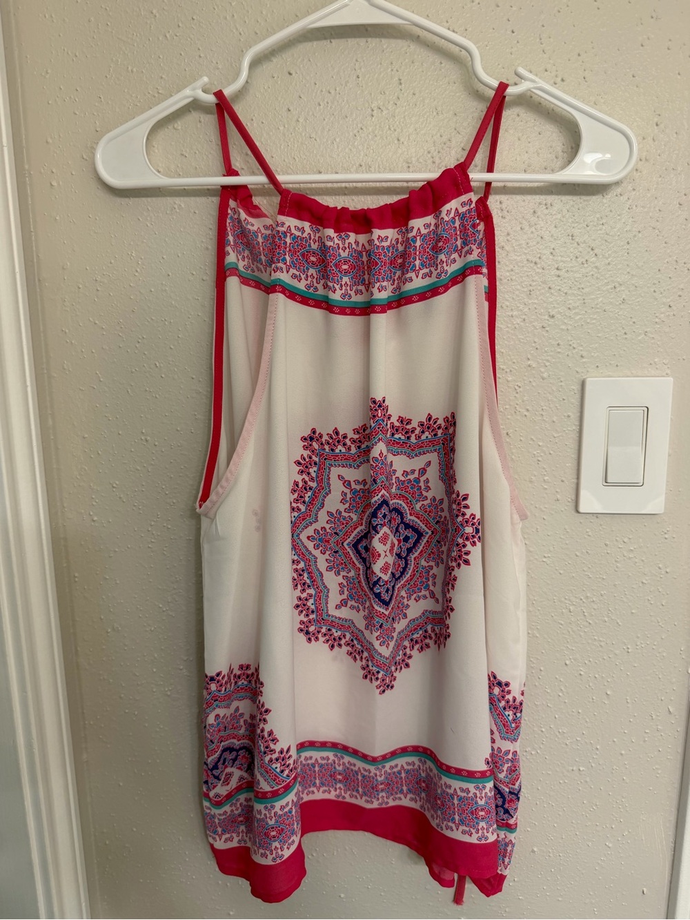 Women’s Pink and White Boho Print Halter Tank Top